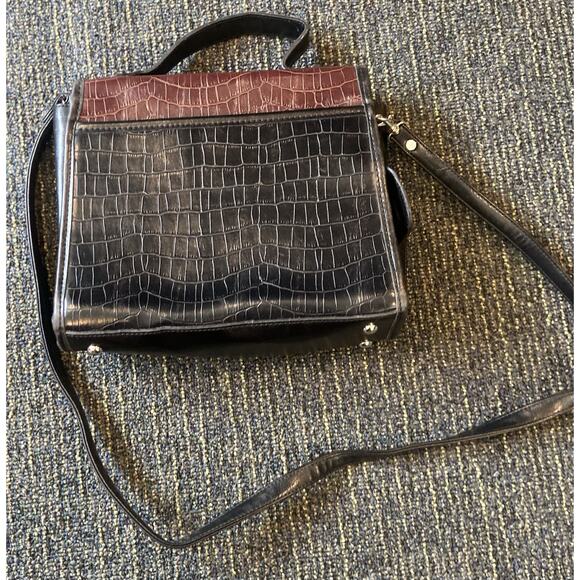 Vintage Y2K Brown Faux Crocodile Handbag western tote crossbody sling - Picture 8 of 10